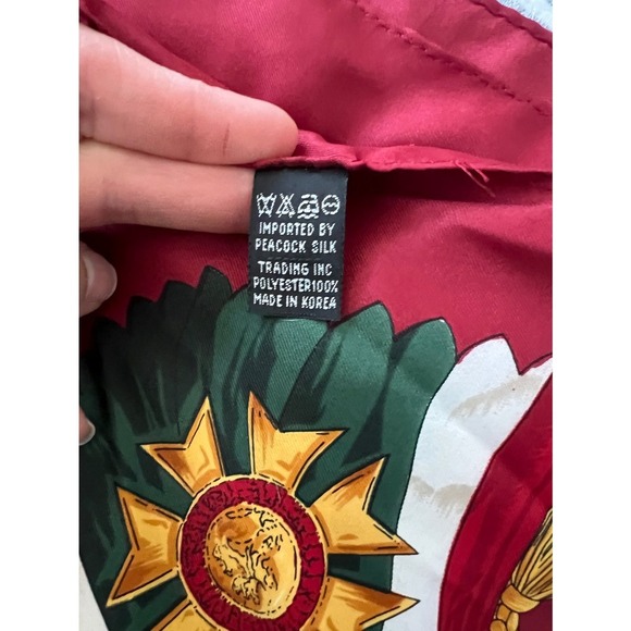 Scarf Square Tassels Medallion Print Burgundy Gold - Picture 5 of 5